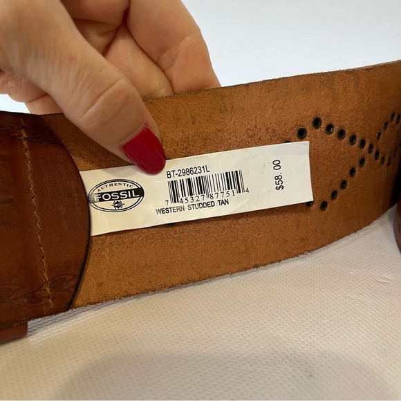 Fossil Brown Leather Studded Wide Chunky Belt - Picture 4 of 7